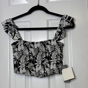 Lulu's Black and White Ruffled Sleeveless Crop Top
